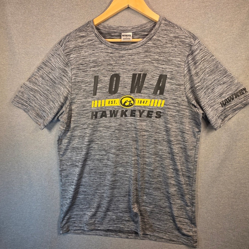 Authentic Iowa Hawkeyes Mens Gray Space Dye Performance T-Shirt Large NCAA